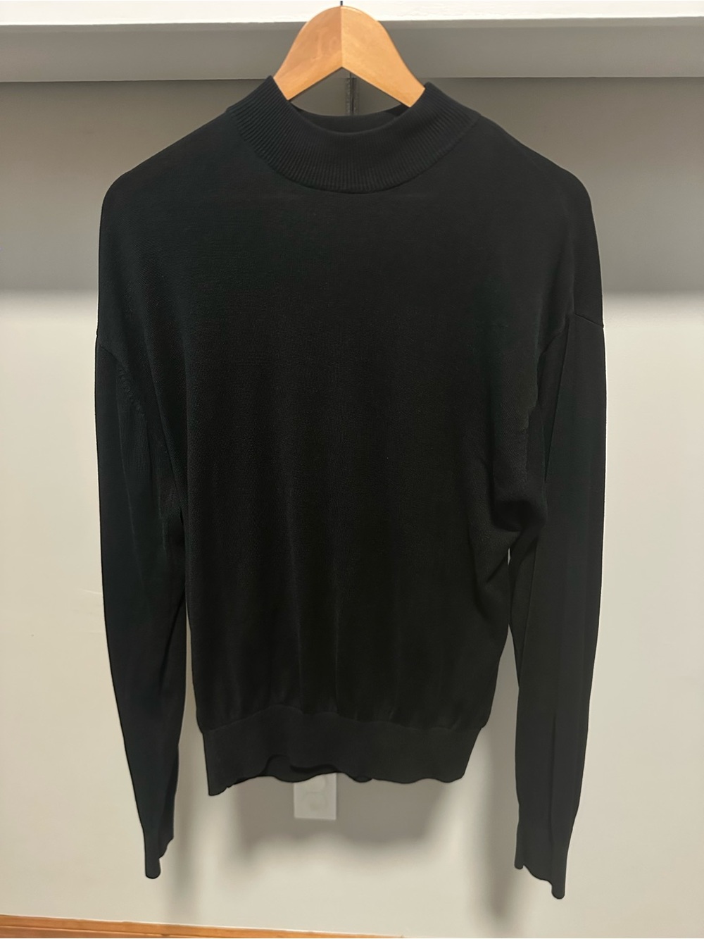 Men's L Baracuta Black Mock Neck Sweater - Classic Lightweight Knit Silk Blend